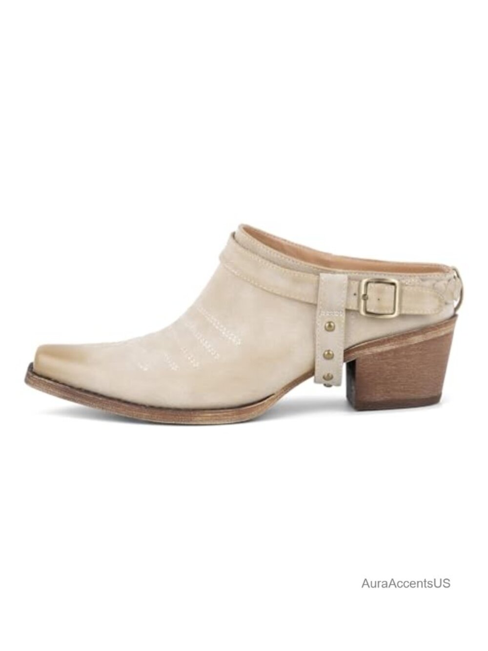 Western Mule Shoes Snip Toe Slip-On Clogs Block Heel Distressed Faux Leather